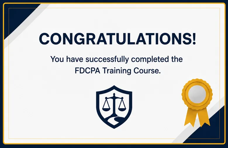 Sample FDCPA Training certificate of completion